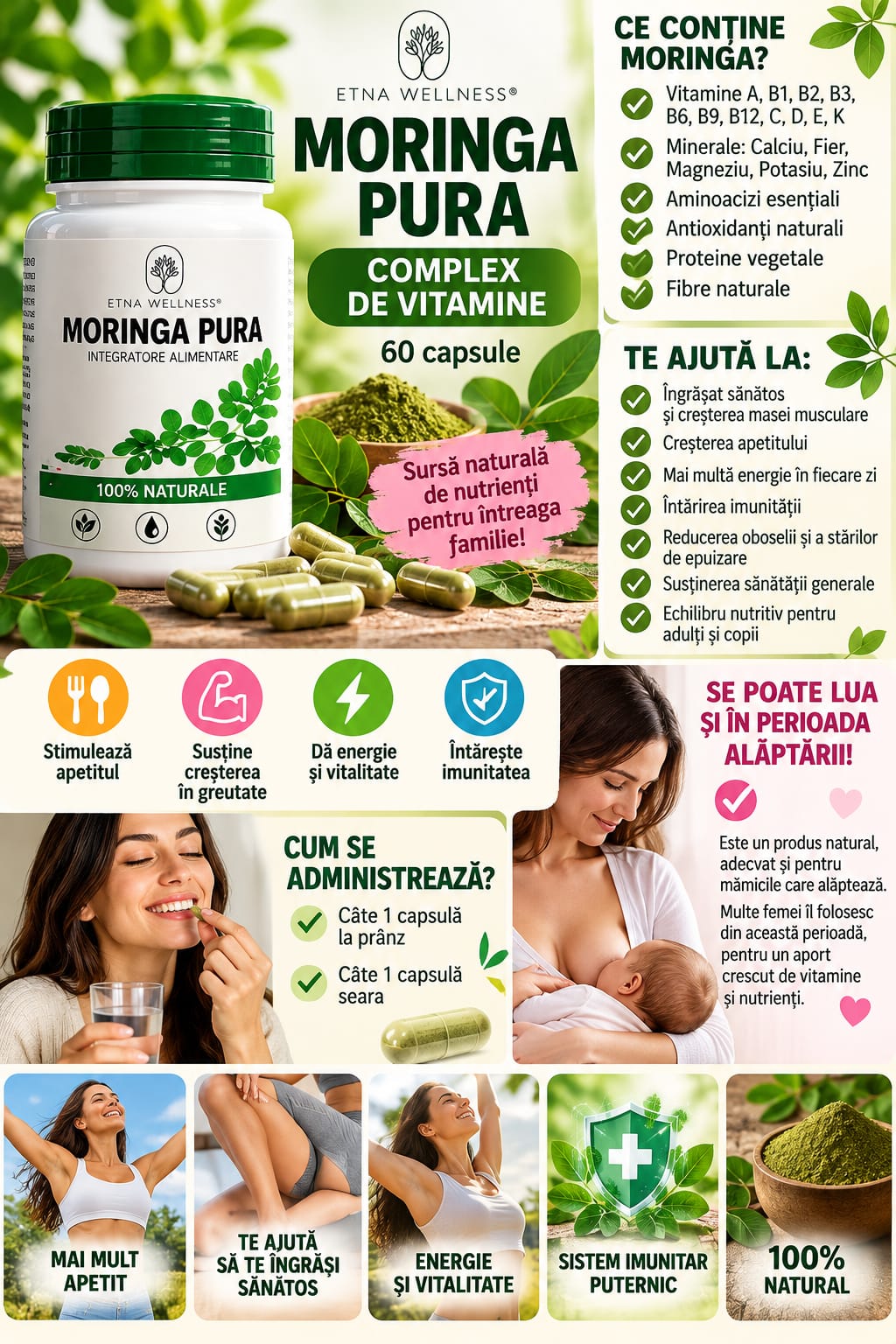 MORINGA PURA ETNA WELLNESS – 60 CAPSULE | SUPLIMENT ALIMENTAR NATURAL